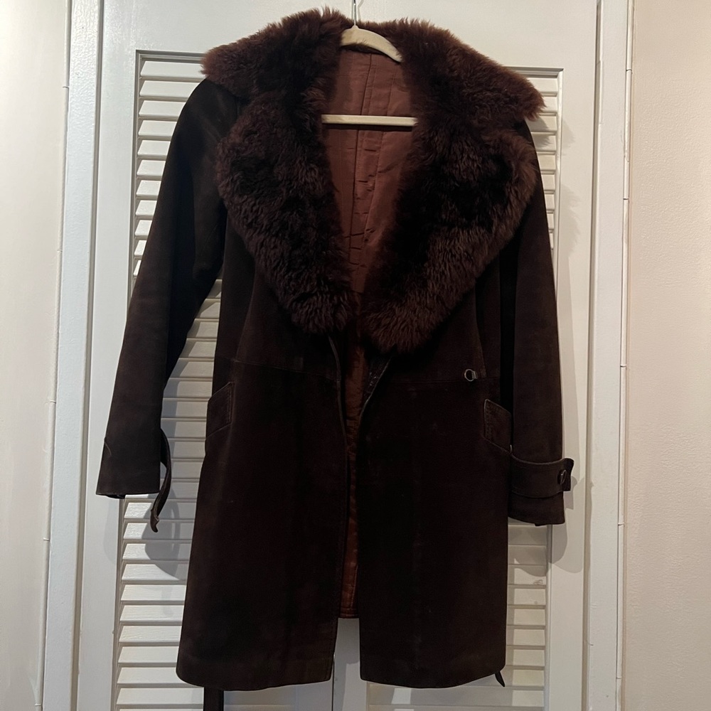 Brown vintage suede Penny lane coat lamb fur